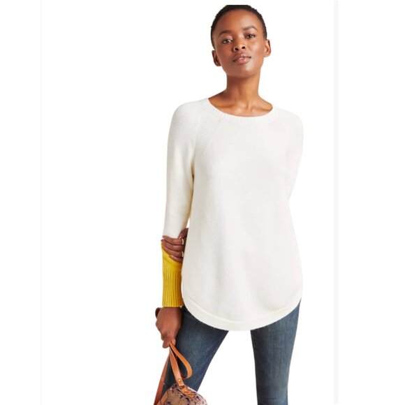 Anthropologie Sweater Womens Size XS Ivory & Mustard Cuffs Rebekah Tunic - Picture 3 of 16